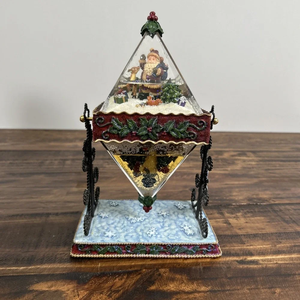 Rotating Pyramid Water Globe Christmas Santa‎ Snowman with Box. Kirkland Brand